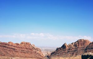 Red rock canyon under clear blue sky