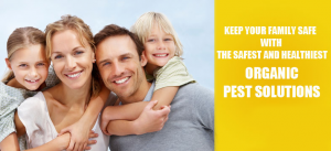 Happy family promoting organic pest solutions