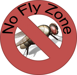 Red No Fly Zone sign with fly