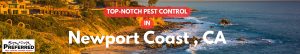 Pest control advertisement over Newport Coast shoreline