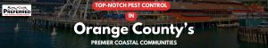 Orange County waterfront with pest control logo