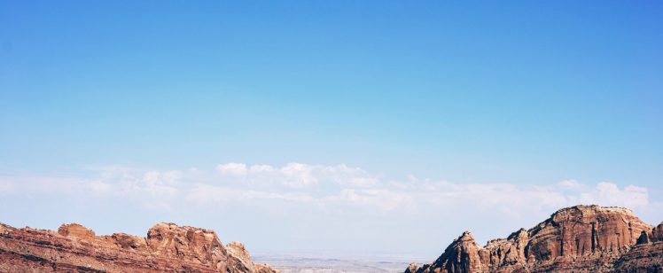 Red rock canyon under clear blue sky